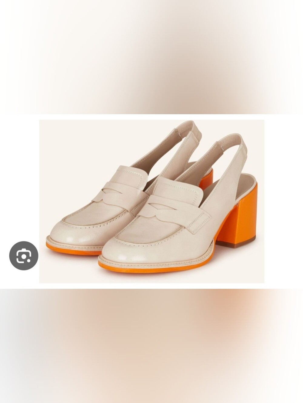 Off-White Leather Slingback Loafers with Orange Block Heel